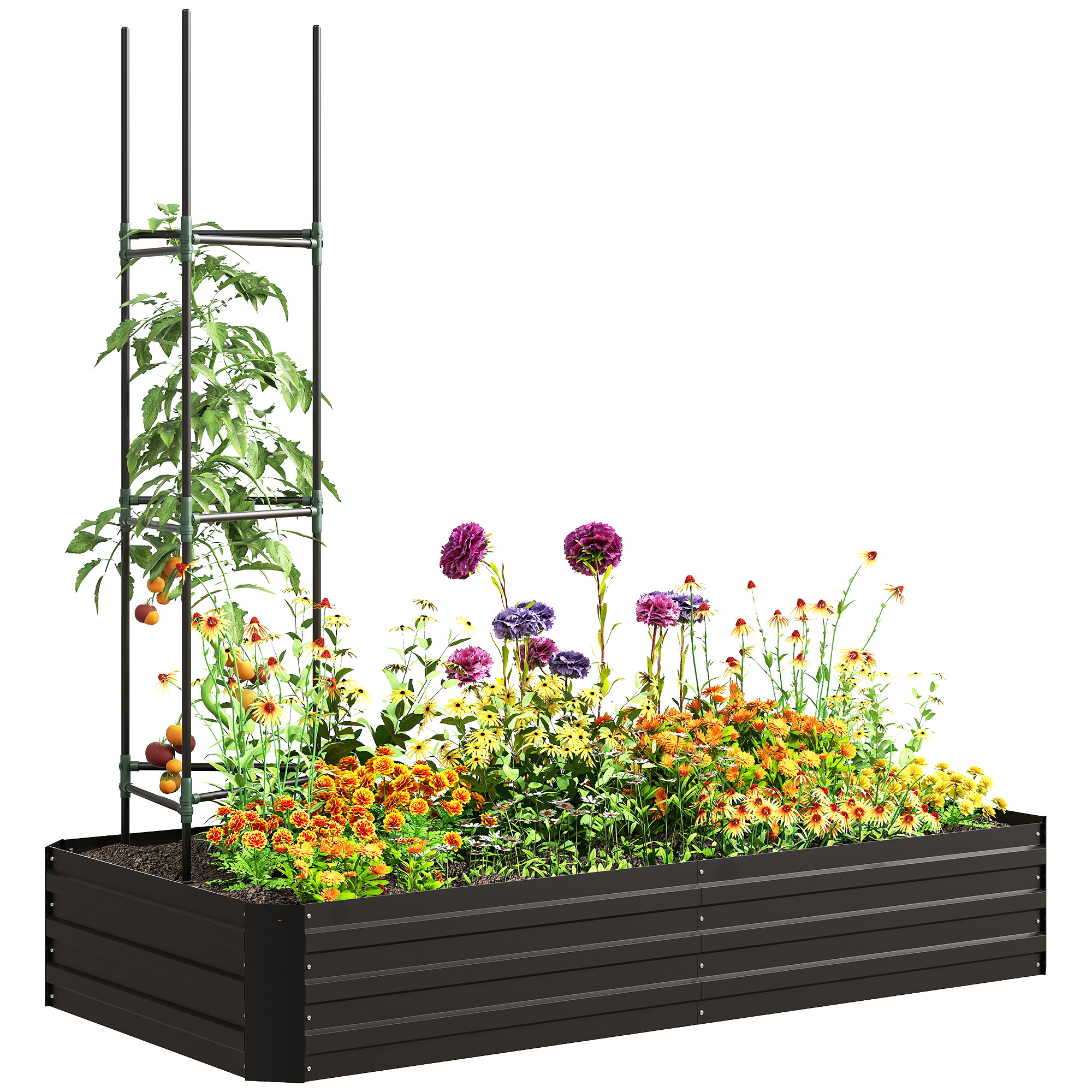 Hochbeet, Mit Tomatenstäben, 180 X 90 X 29,5 Cm, Schwarz