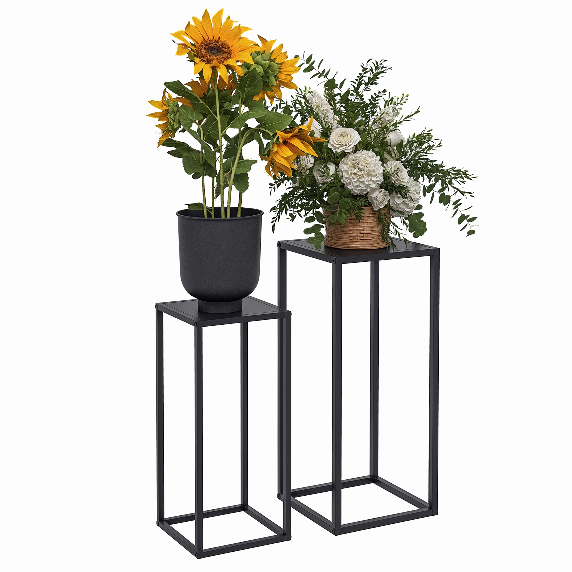 Set Aus 2 Topfständern, 2 Höhen, 31 X 31 X 65 Cm, Schwarz