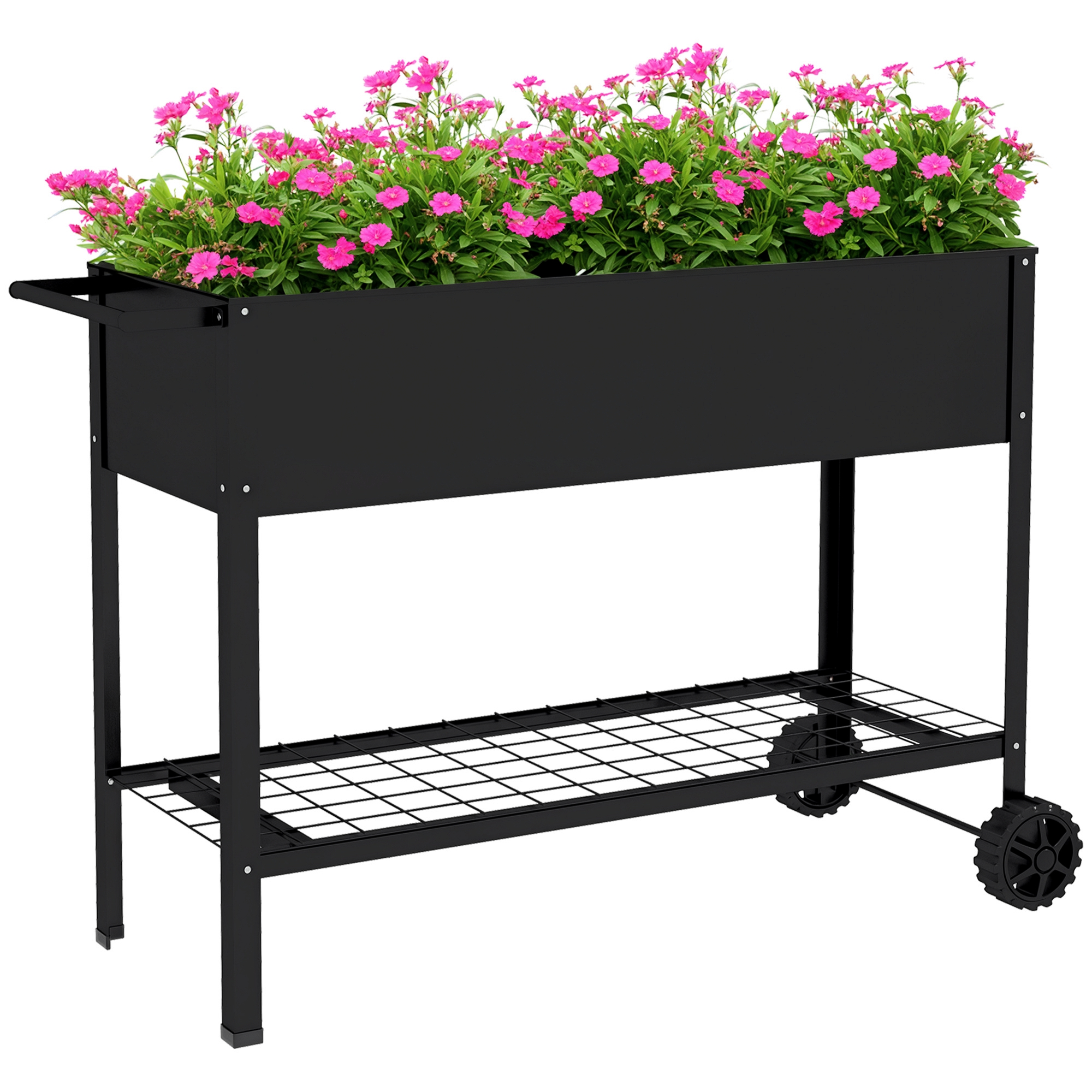 Hochbeet Mit Füßen, Mit Regal Und 2 Rädern, 109 X 44 X 80 Cm, Schwarz