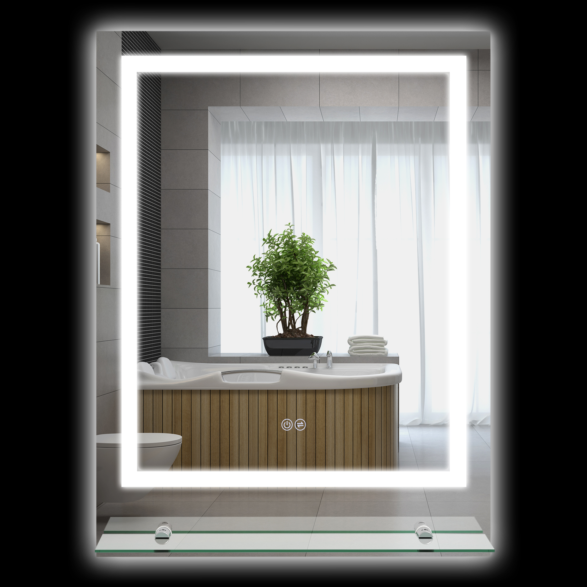 Badezimmerspiegel, Mit Led-beleuchtung, 80 X 60 X 2,7 Cm, Transparent
