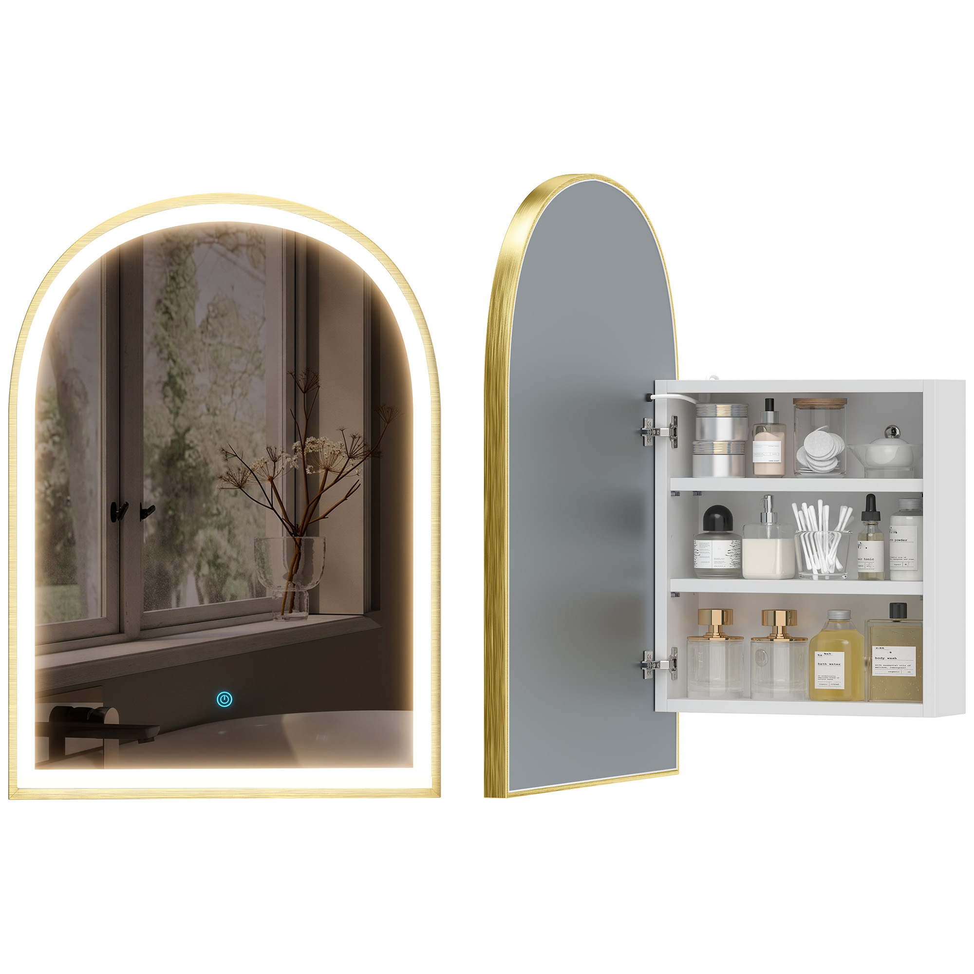 Badezimmerschrank, Mit Led-beleuchtung, 50 X 14,5 X 70 Cm, Gold