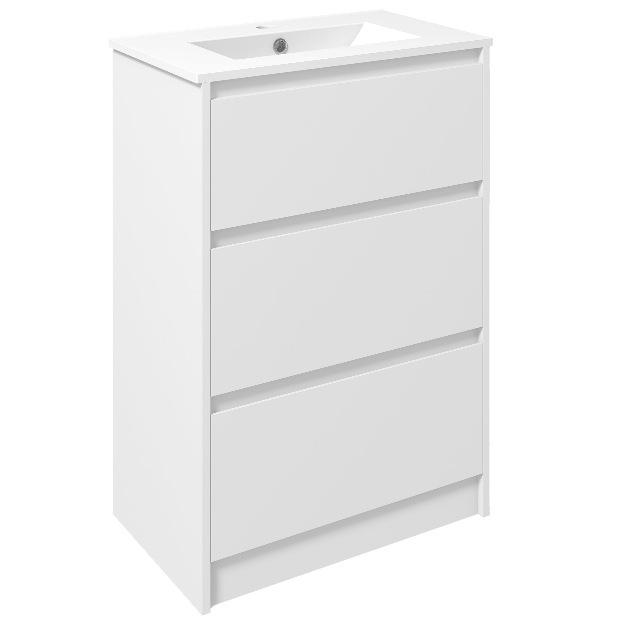Badezimmermöbel, 2 Schubladen, Waschbecken Aus Keramik, 61 X 37 X 88 Cm, Weiß