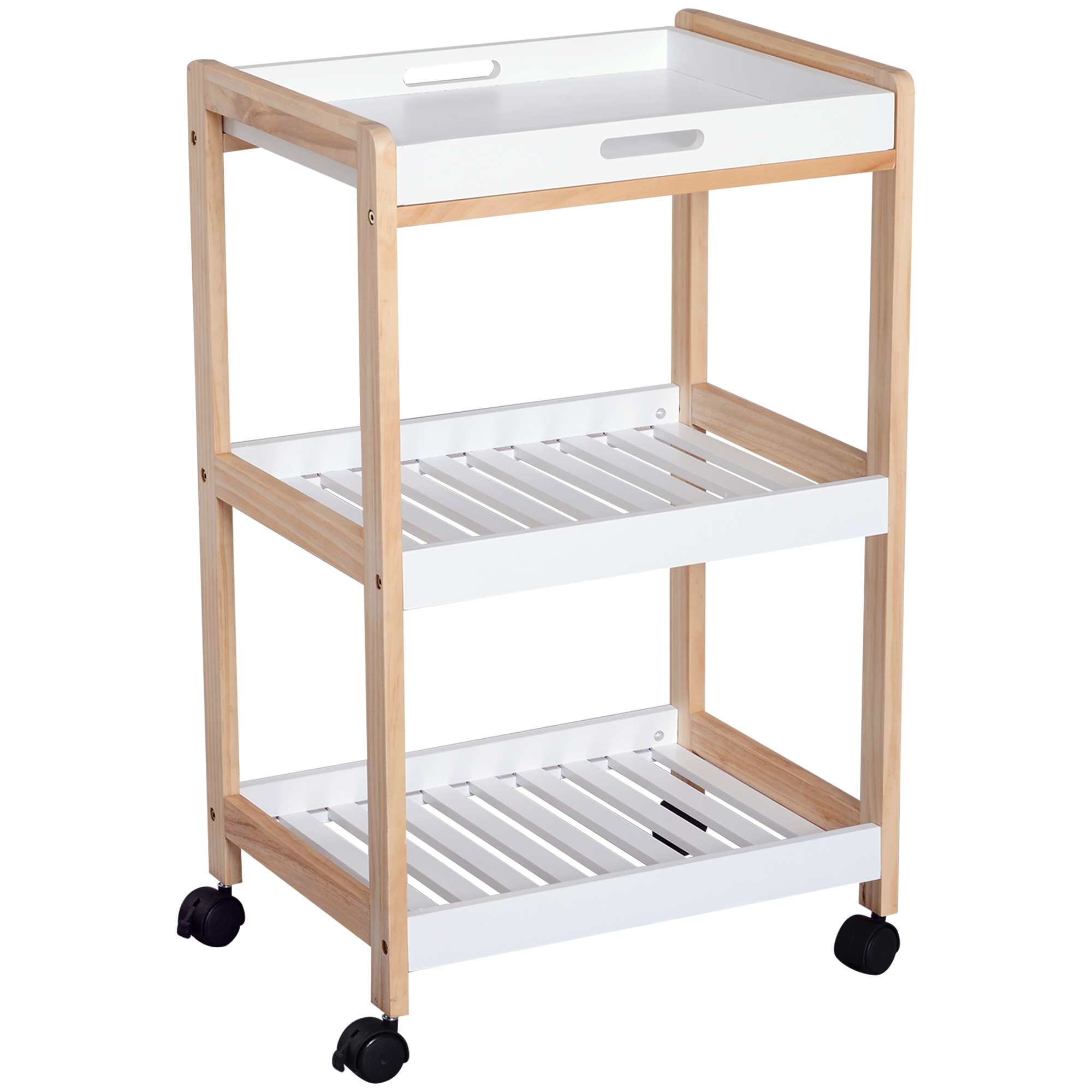Servierwagen Mit Rollen, 2 Regale Und Ablage, 46 X 35 X 75 Cm, Weiß