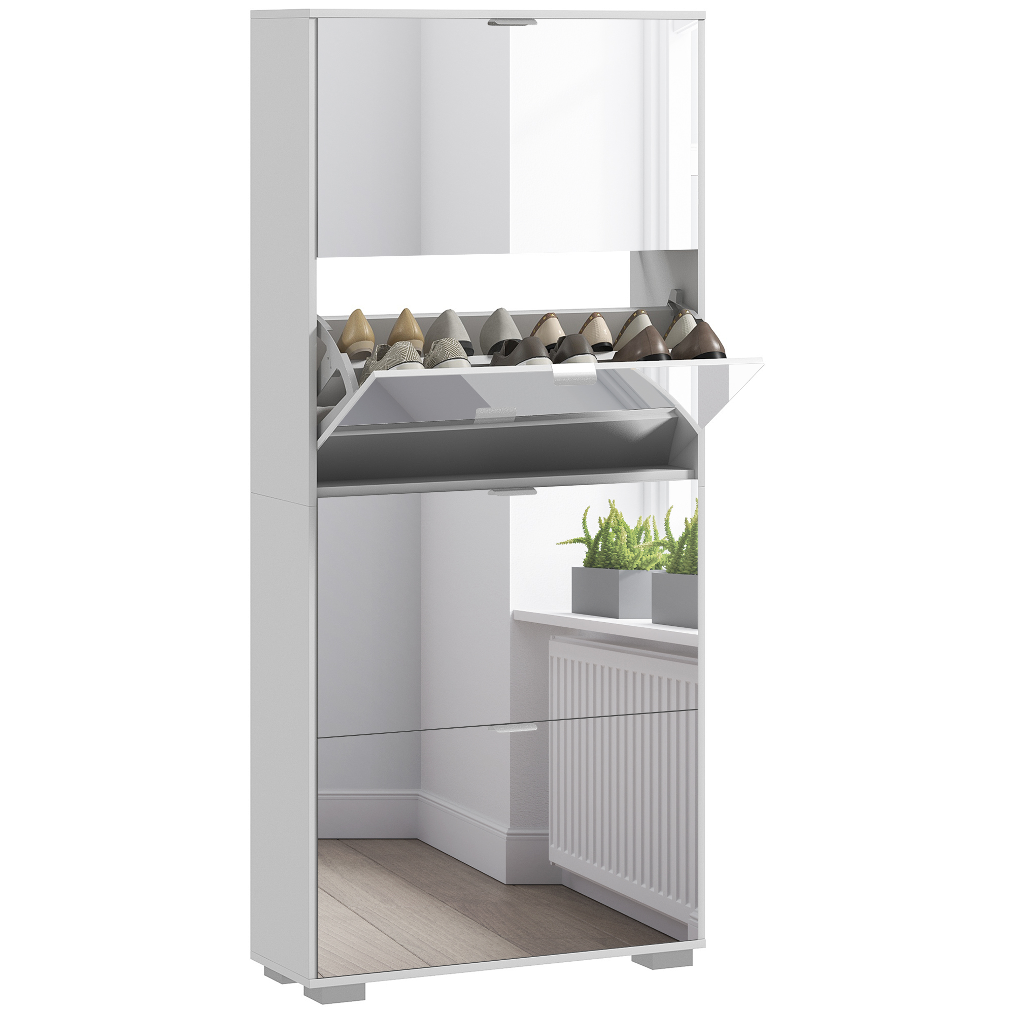 Schuhschrank, Mit Klapptüren, 76 X 26 X 168 Cm, Weiß