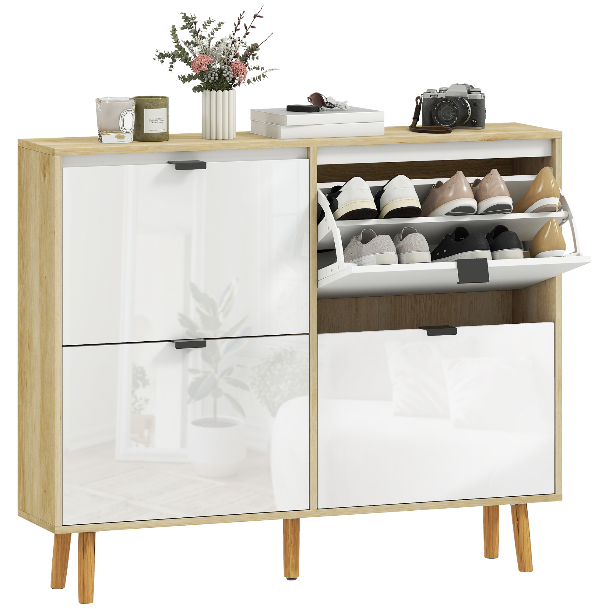 Schuhschrank, Mit Klapptüren, 105 X 24 X 92,5 Cm, Weiß