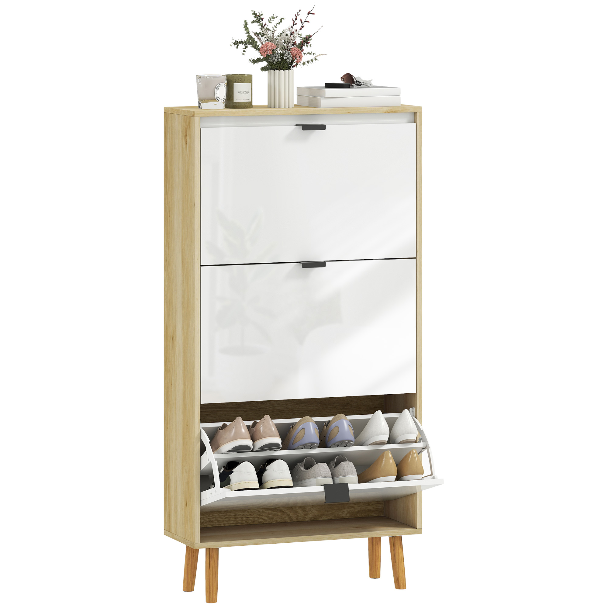 Schuhschrank, Mit Klapptüren, 60 X 24 X 127 Cm, Weiß