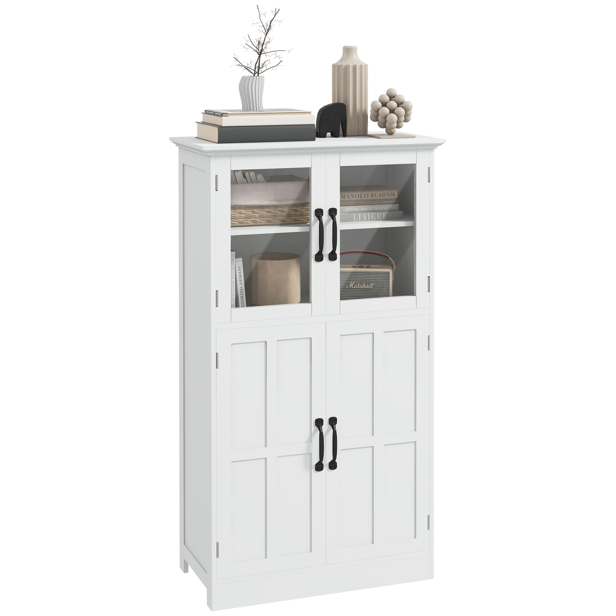 Küchensideboard, 2 Schränke, Glastüren, 4 Regale, 60 X 30 X 110,5 Cm, Weiß