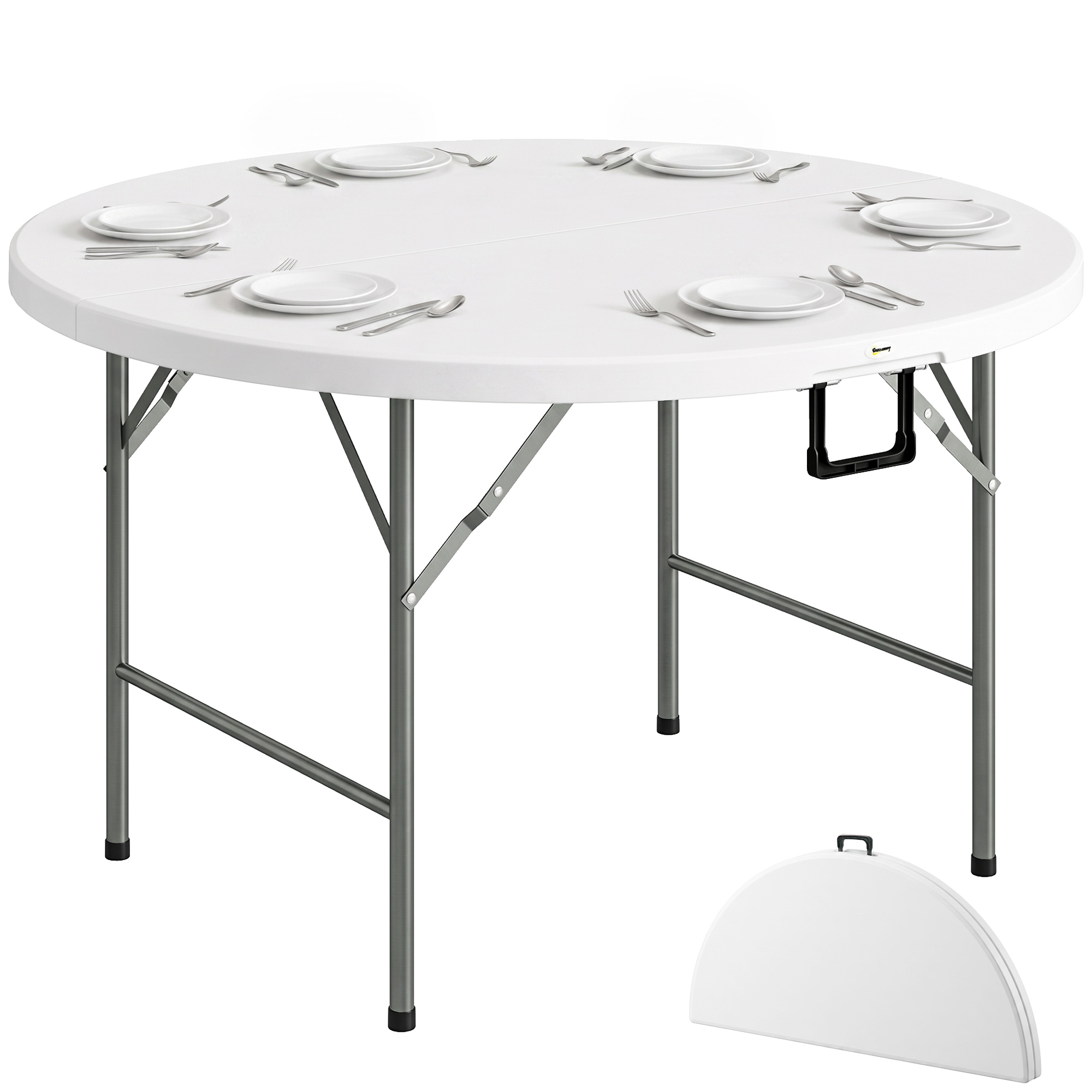 Runder Klappbarer Gartentisch, 6 Personen, 122 X 122 X 73 Cm, Weiß