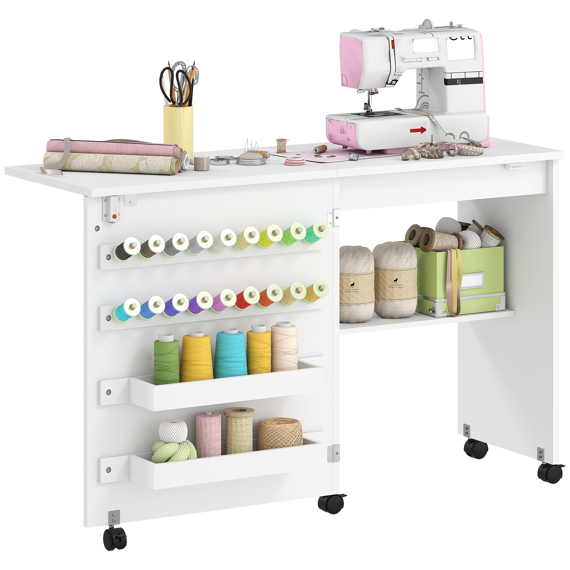 Klappbarer Rollbarer Nähtisch, 116,3 X 49,5 X 76,5 Cm, Weiß