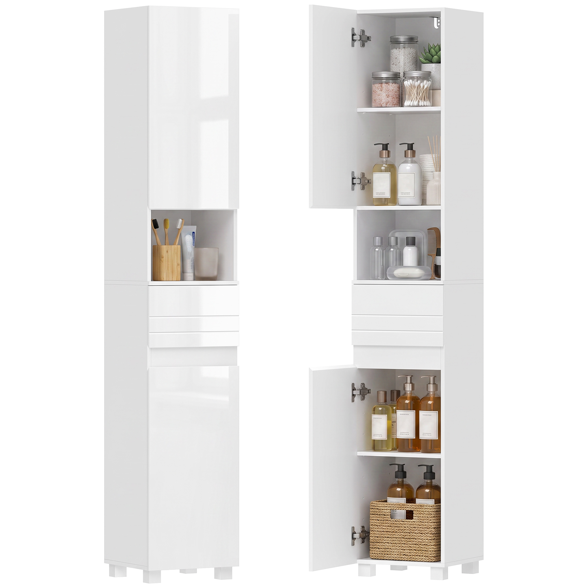 Badezimmerschrank 2 Türen, 30 X 30 X 170 Cm, Weiß