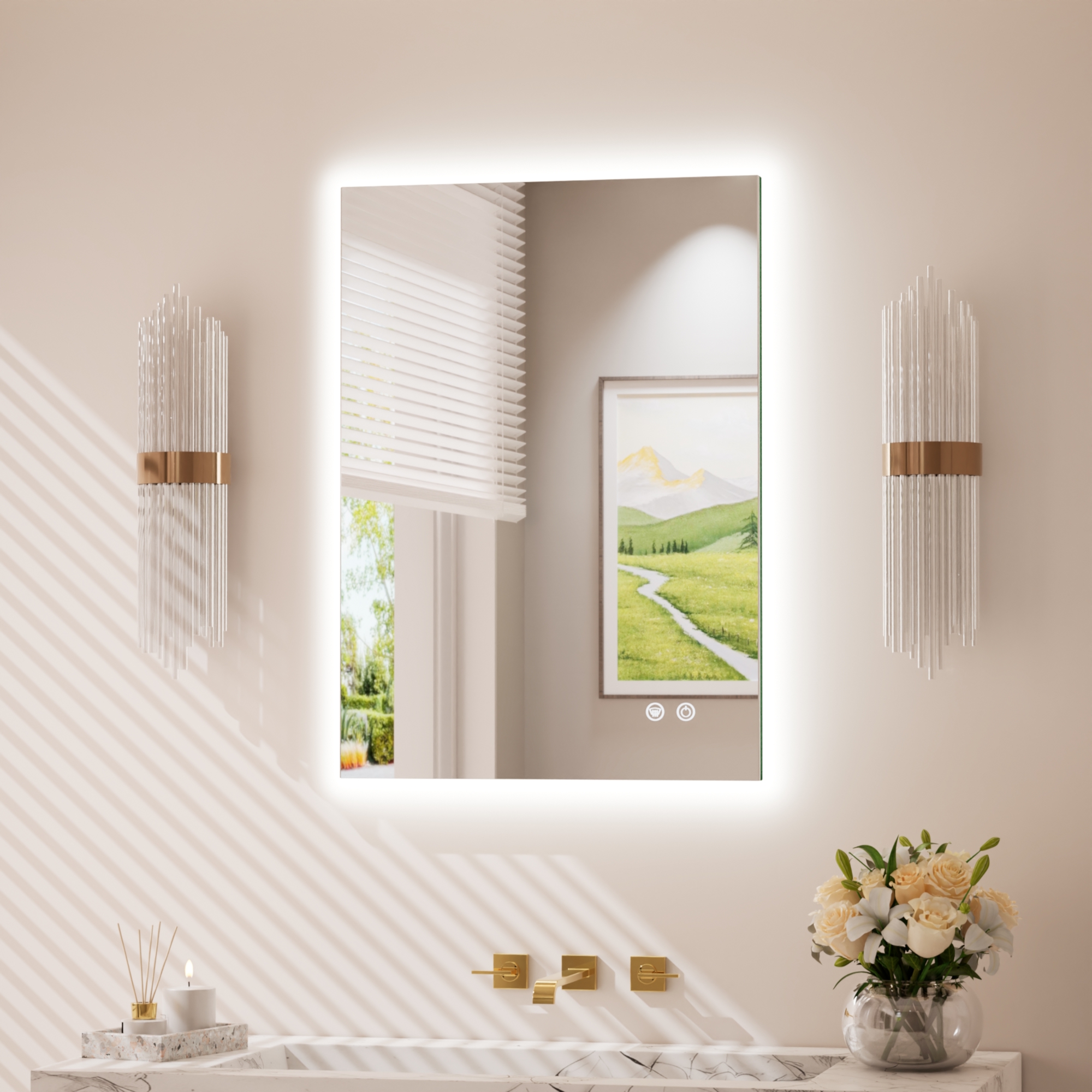 Keonjinn Badspiegel Mit Beleuchtung 50x70cm, Led-badspiegel Mit Licht Kalt/neutral/warmweiß Dimmbar, Touch-schalter, Antibeschlag, Memory-funktion, Hd-gehärtetes Glas, Ip44