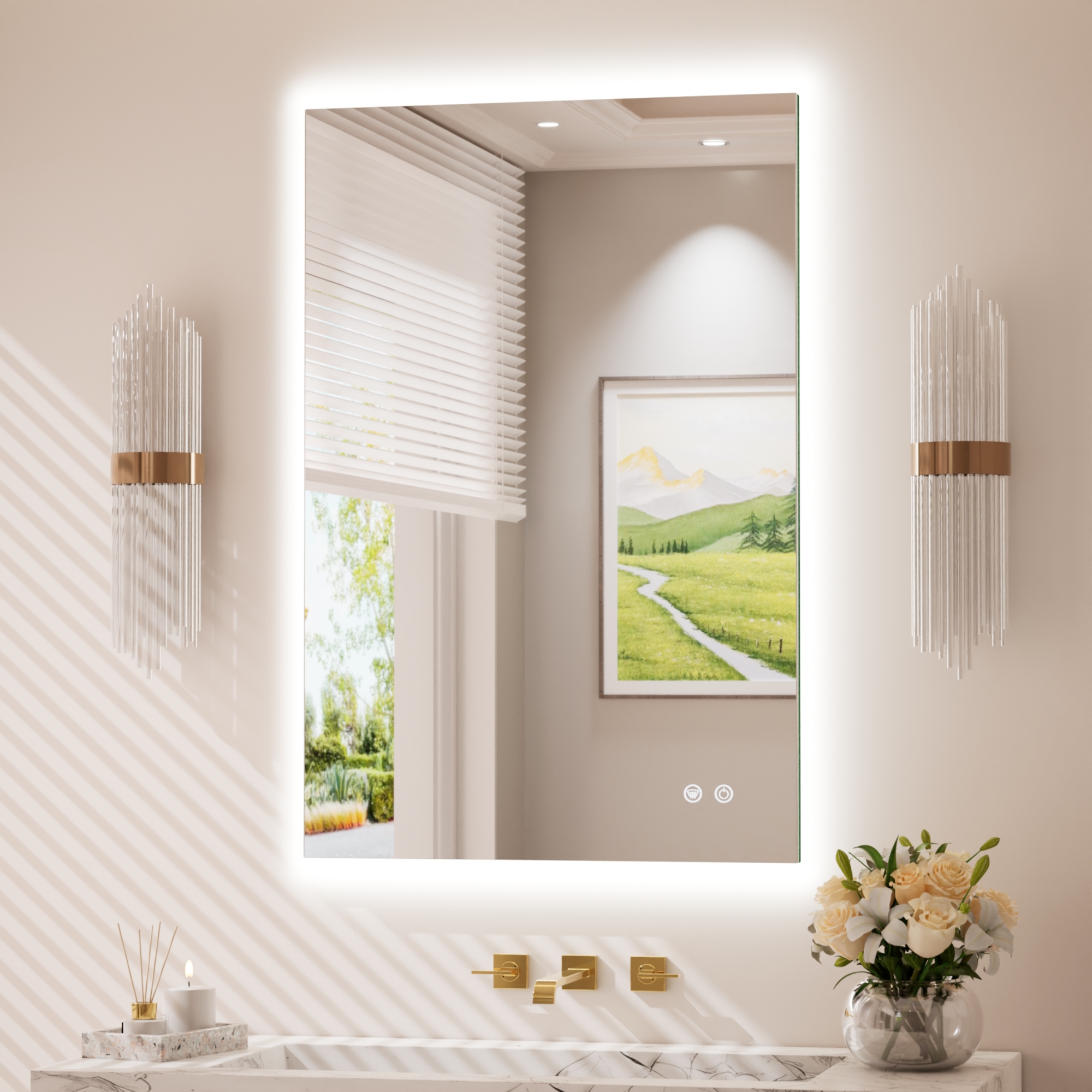 Keonjinn Badspiegel Mit Beleuchtung 60x90cm, Led-badspiegel Mit Licht Kalt/neutral/warmweiß Dimmbar, Touch-schalter, Antibeschlag, Memory-funktion, Hd-gehärtetes Glas, Ip44