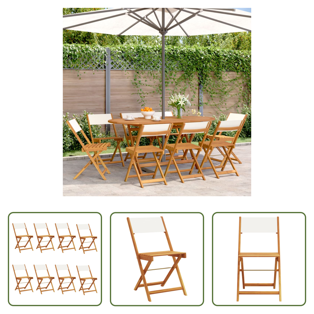 Klappbarer Stuhl - Gartenstühle 8 Stk. Klappbar Cremeweiß Stoff Und Massivholz