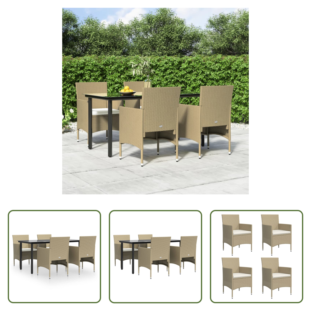 Vidaxl Gartenstühle - 5-tlg. Garten-essgruppe Mit Kissen Beige Und Schwarz