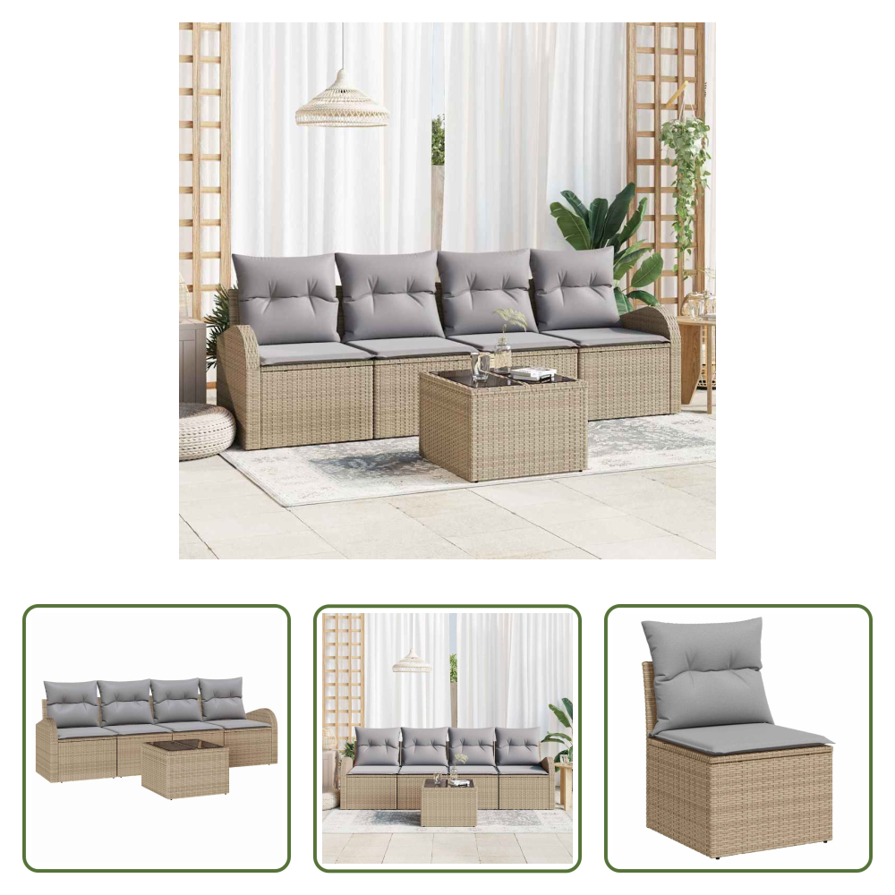 Terrassensofa - Garten-sofa-set Mit Kissen Mit Speicher 5 Pcs Beige Und Grau