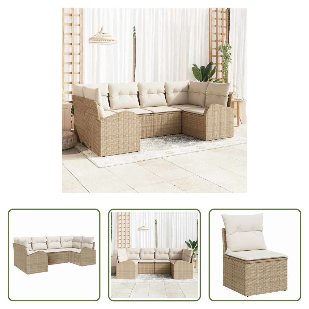 Terrassensofa - Gartensofa-set Mit Kissen 6 Pcs Beige Und Weiß Poly-rattan