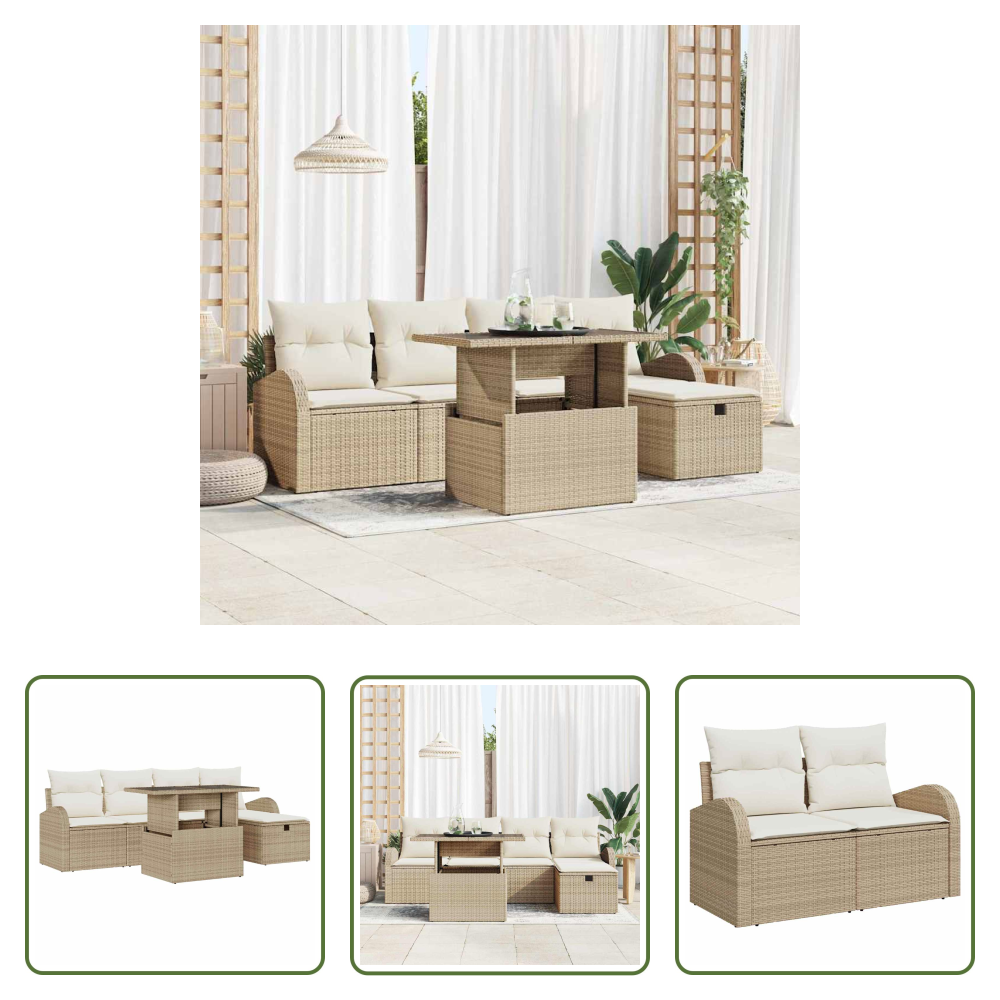 Vidaxl Gartensofa - Garten-sofa-set Mit Kissen Mit Speicher 6 Pcs Beige Poly Rattan