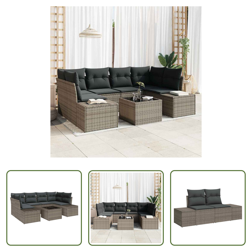 Vidaxl Poly Rattan - Sofa Set Mit Kissen 7 Pcs Grau Poly Rattan