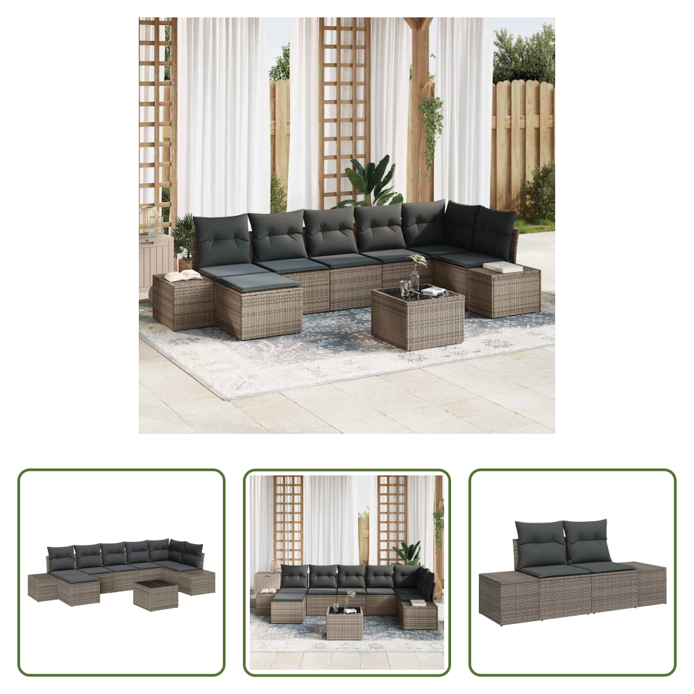 Poly-rattan - Garten-sofa-set Mit Kissen Mit Speicher 7 Pcs Grau Poly-rattan