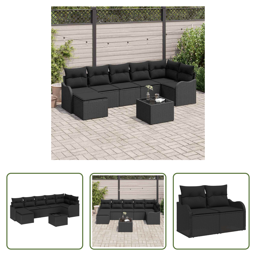 Vidaxl Poly-rattan - Gartensofa-set Schwarz Poly-rattan