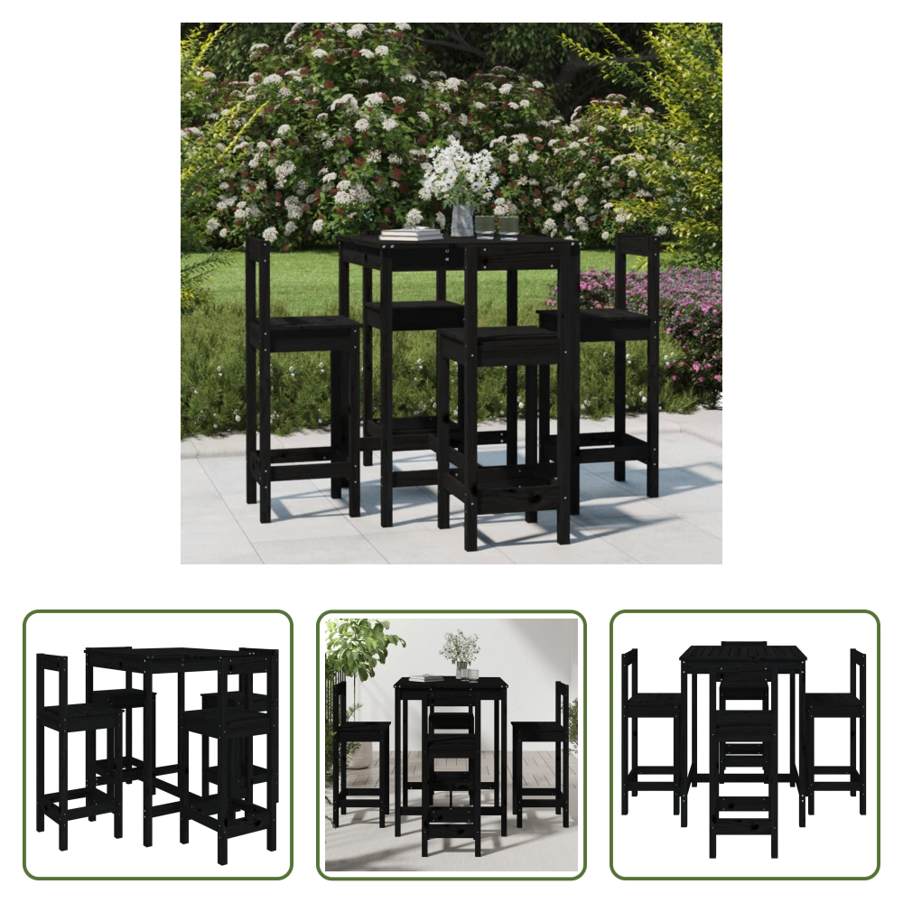 Vidaxl Holzbar - 5-tlg. Gartenbar-set Schwarz Massivholz Kiefer