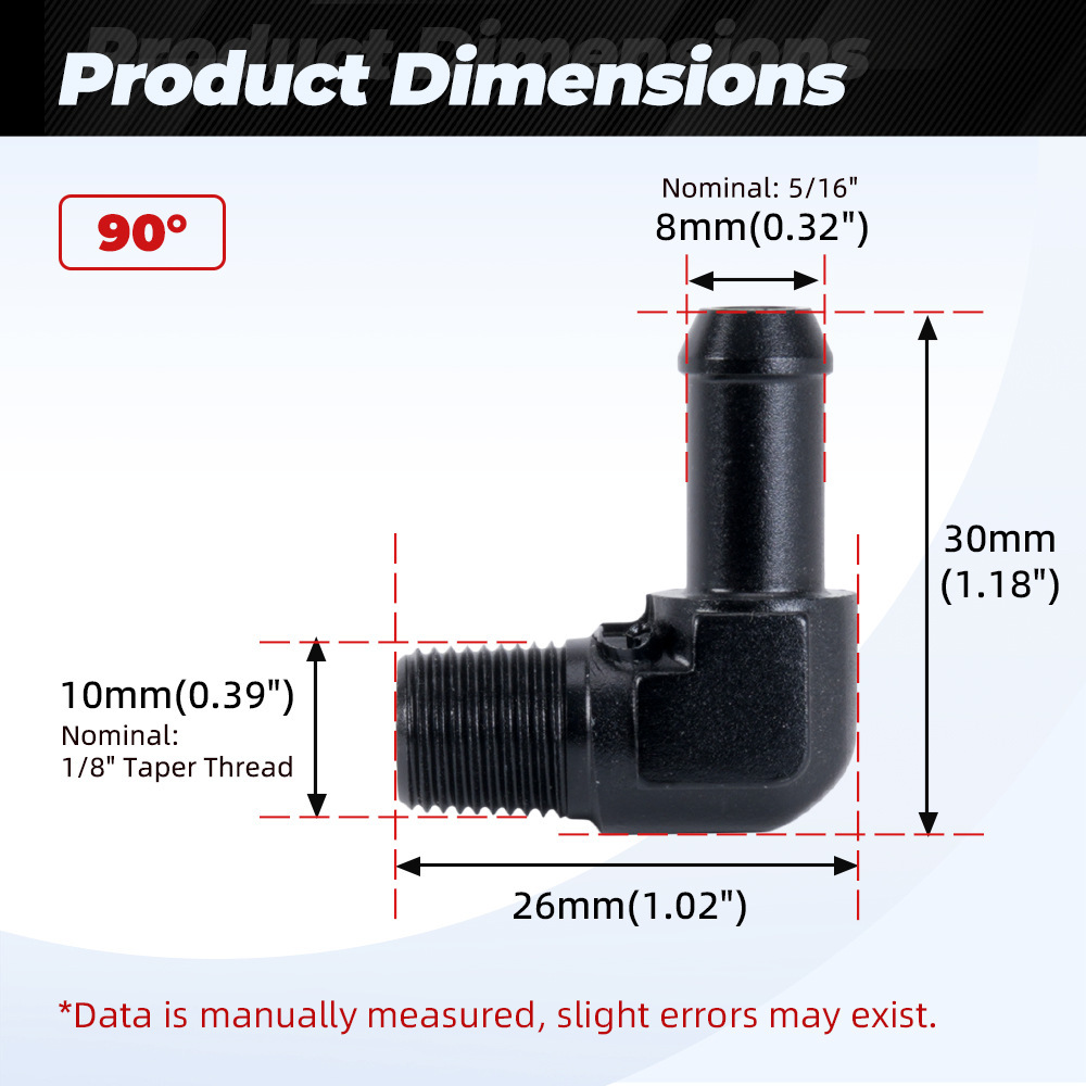 45°/90° Reduzieradapter Aus Aluminium Mit Nut Für Öl-/gasschläuche - 1/8-5/16-90°