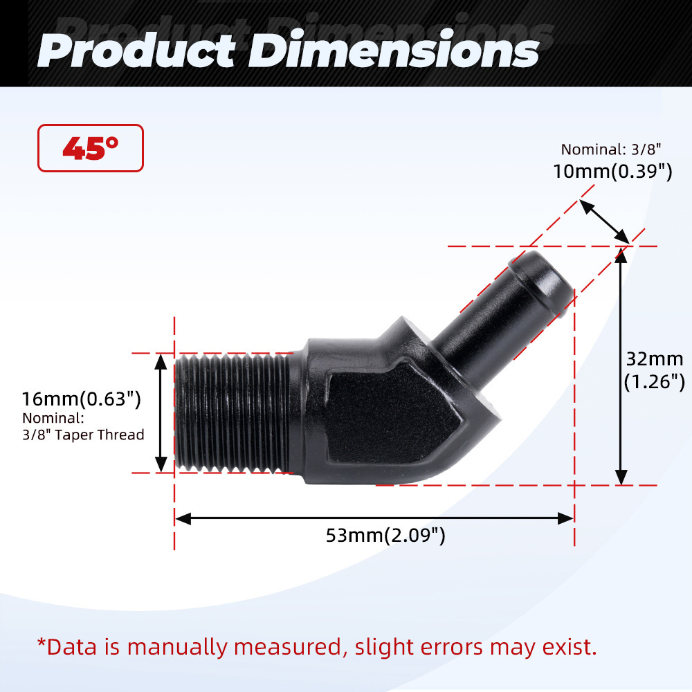 45°/90° Reduzieradapter Aus Aluminium Mit Nut Für Öl-/gasschläuche – 3/8-3/8-45°
