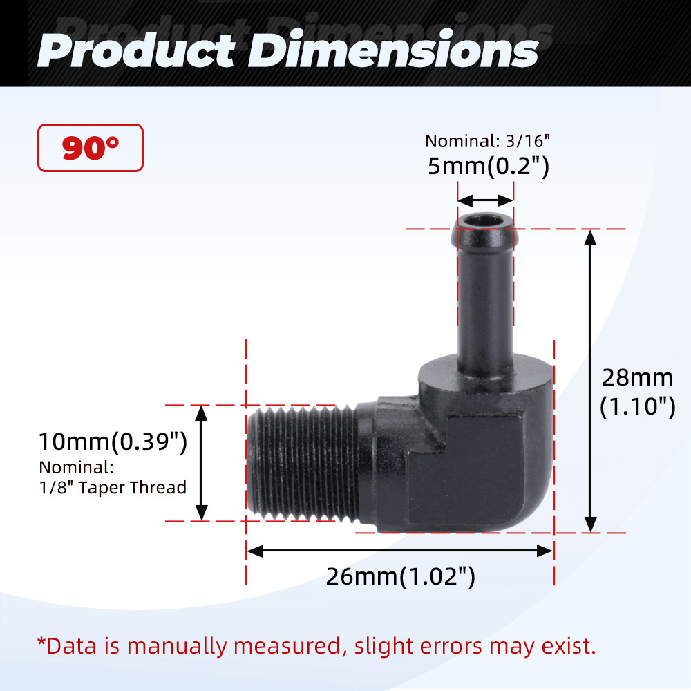 45°/90° Reduzieradapter Aus Aluminium Mit Steckverbindung Für Öl-/gasschläuche - 1/8-3/16-90°