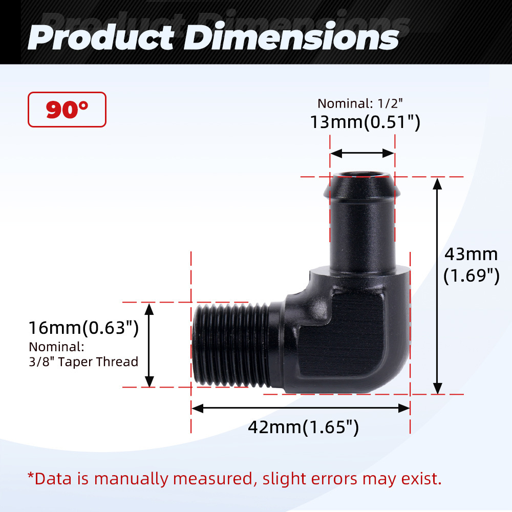 45°/90° Reduzieradapter Aus Aluminium Mit Steckverbindung Für Öl-/gasschläuche - 3/8-1/2-90°