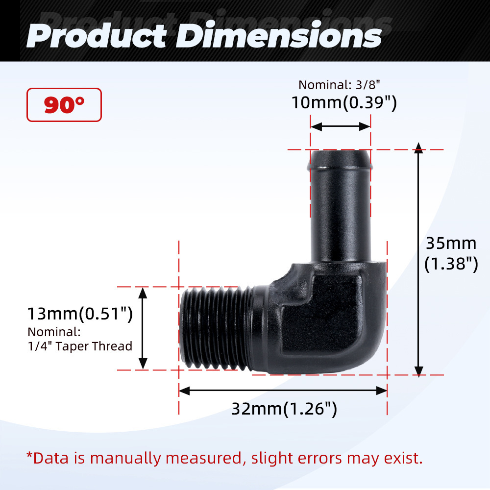 45°/90° Reduzieradapter Aus Aluminium Mit Steckverbindung Für Öl-/gasschläuche – 1/4-3/8-90°