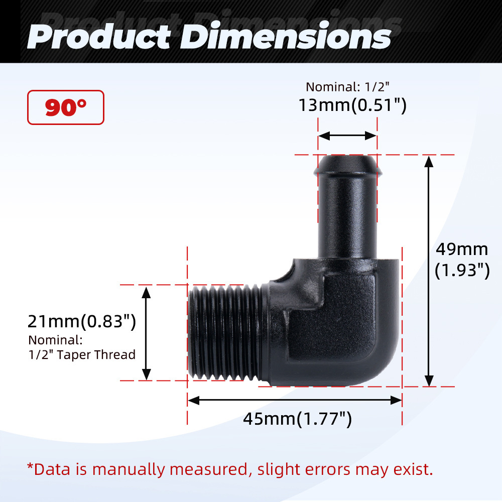 45°/90° Reduzieradapter Aus Aluminium Mit Steckverbindung Für Öl-/gasschläuche – 1/2-1/2-90°