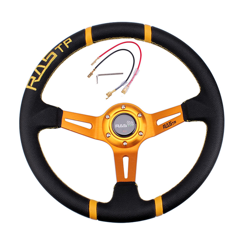 Rastp Custom-rennlenkrad, 35 Cm (14 Zoll), Handgenäht – [ras-logo] Gelb