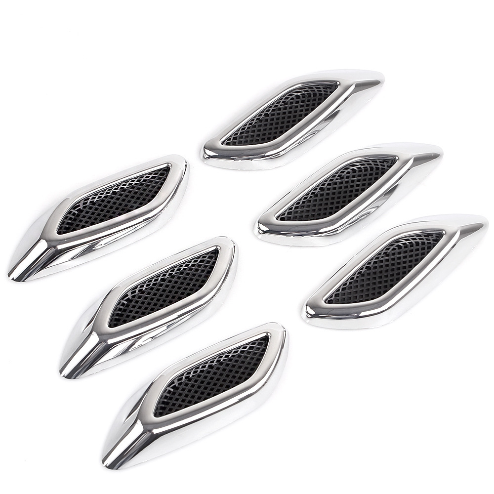 Dekorative Attrappen Von Lufteinlässen Für Autos, Modifizierte Seitliche Lufteinlässe, Carbonfaser-emblemaufkleber Für Kotflügel, Karosserieaufkleber, 6er-set - Abs, Siehe Details, Klebeart - Silber.