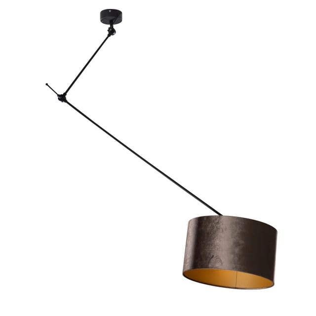 Pendelleuchte Schwarz Mit Braunem Samtschirm 35cm - Blitz