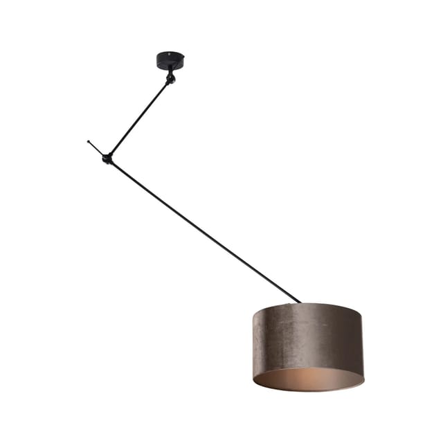 Hängelampe Schwarz Mit Samtschirm Taupe 35cm - Blitz