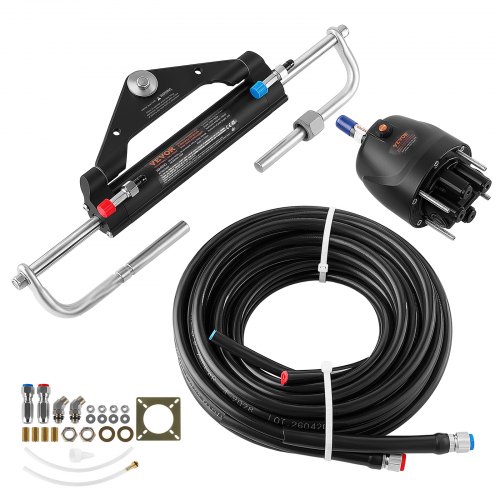 VEVOR Hydraulisches Außenbord-Lenkungsset für 150 PS Außenbordmotoren, Bootslenksystem, 2,5-MPa-Lenkpumpe, Zweiwege-Sperrzylinder, 6,1 m Hochfeste Schläuche, für Boote mit einem Außenbordmotor