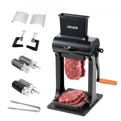 VEVOR 2 in 1 Fleischzartmacher Fleischschneider Manuell 7 mm Schnittstärke für Steaks, Schweinekotelettsm & Hähnchenbrust, mit Breitem Einfüllschacht, Tischklemme & 2 Sätzen Edelstahlklingen