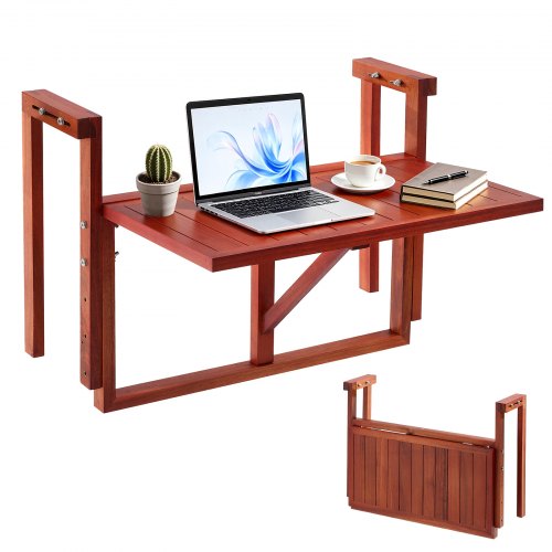 VEVOR Balkonhängetisch 560x280 mm Klapptisch 27 kg Hängetisch Balkontisch, für Terrasse Garten oder Balkon, Passend für 80-135 mm Geländer, Höhenverstellbar, Tischplatte aus Akazienholz, Platzsparend