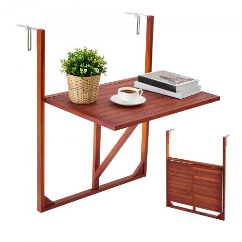 VEVOR Balkonhängetisch 650x450 mm Klapptisch 27 kg Hängetisch Balkontisch, für Terrasse Garten Deck, Passend für 0-70 mm Geländer, Verstellbare Klemmbreite, Tischplatte aus Akazienholz, Platzsparend