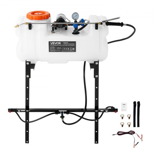 VEVOR ATV Sprüher für Quad 60 L Drucksprühgerät Sprühgerät mit 12V Pumpe, für ATVs, UTVs Traktoren 1,9 GPM Durchflussrate Einstellbarer Druck 0–72 PSI, mit Messingdüse Spritzbalken 6 m Schlauch Weiß