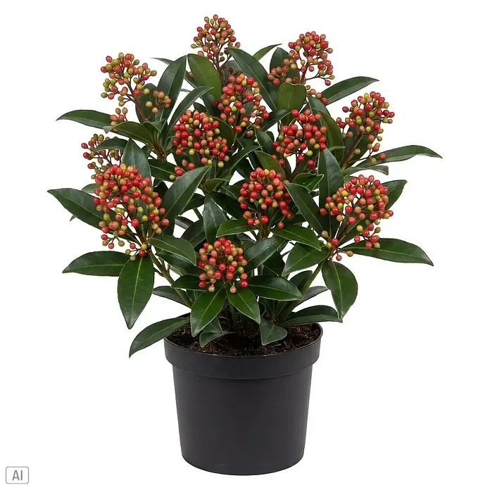 Chinesische Skimmie (Skimmia japonica subsp. reevesiana, Topfgröße: 17 cm)