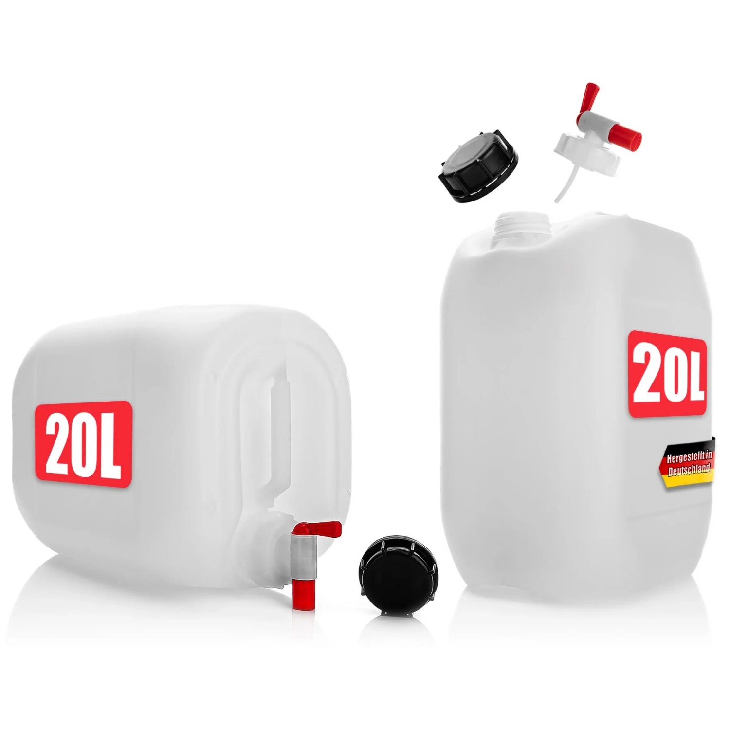 BigDean 2 Stück Wasserkanister 20L Mit Auslaufhahn Plus Schraubdeckel Für Lebensmittel Und Industrie BPA Frei Lebensmittelecht Stapelbar UN Zulassung