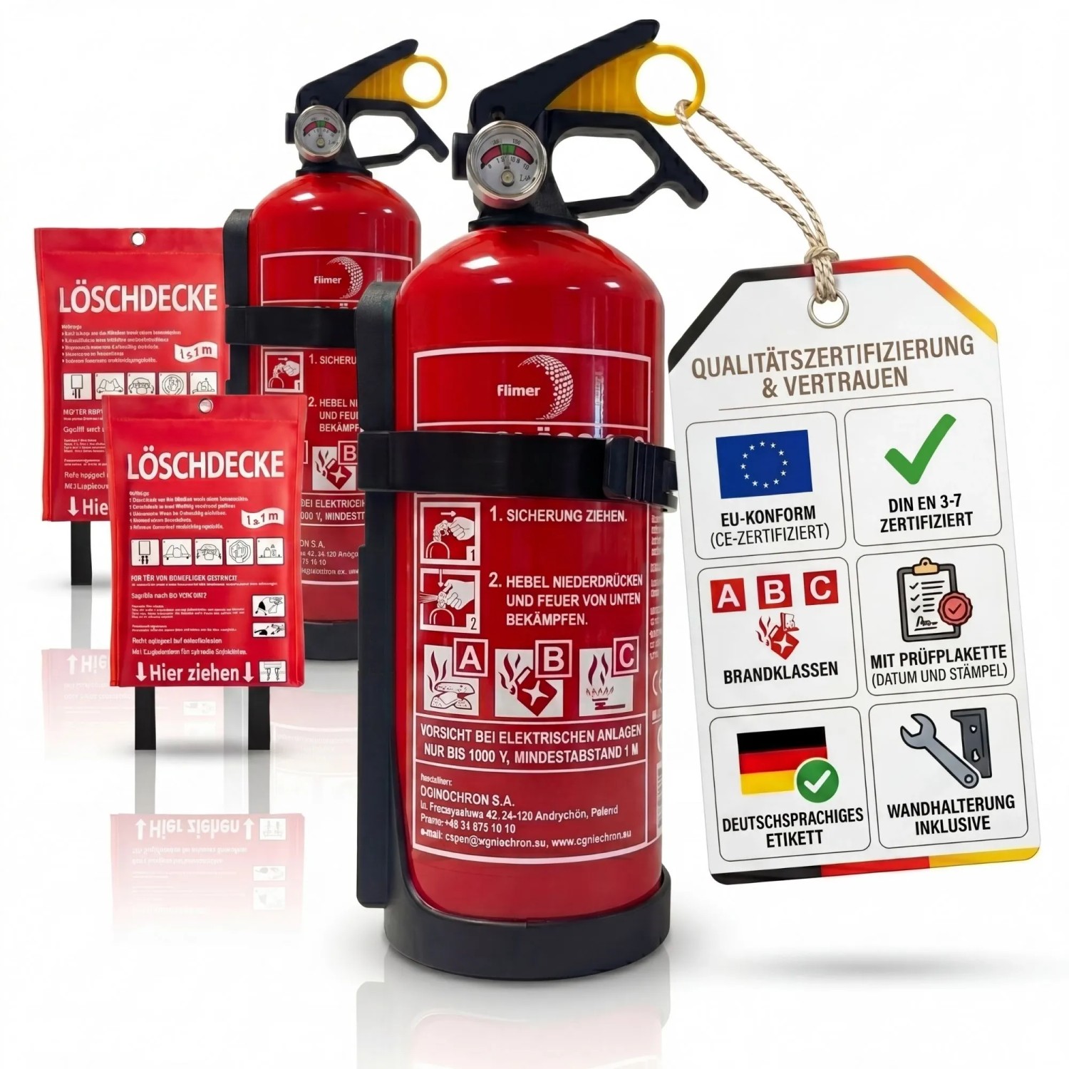 BigDean 2 Stück Feuerlöscher 1kg Plus 2 Stück Feuerlöschdecken Brandschutz Set