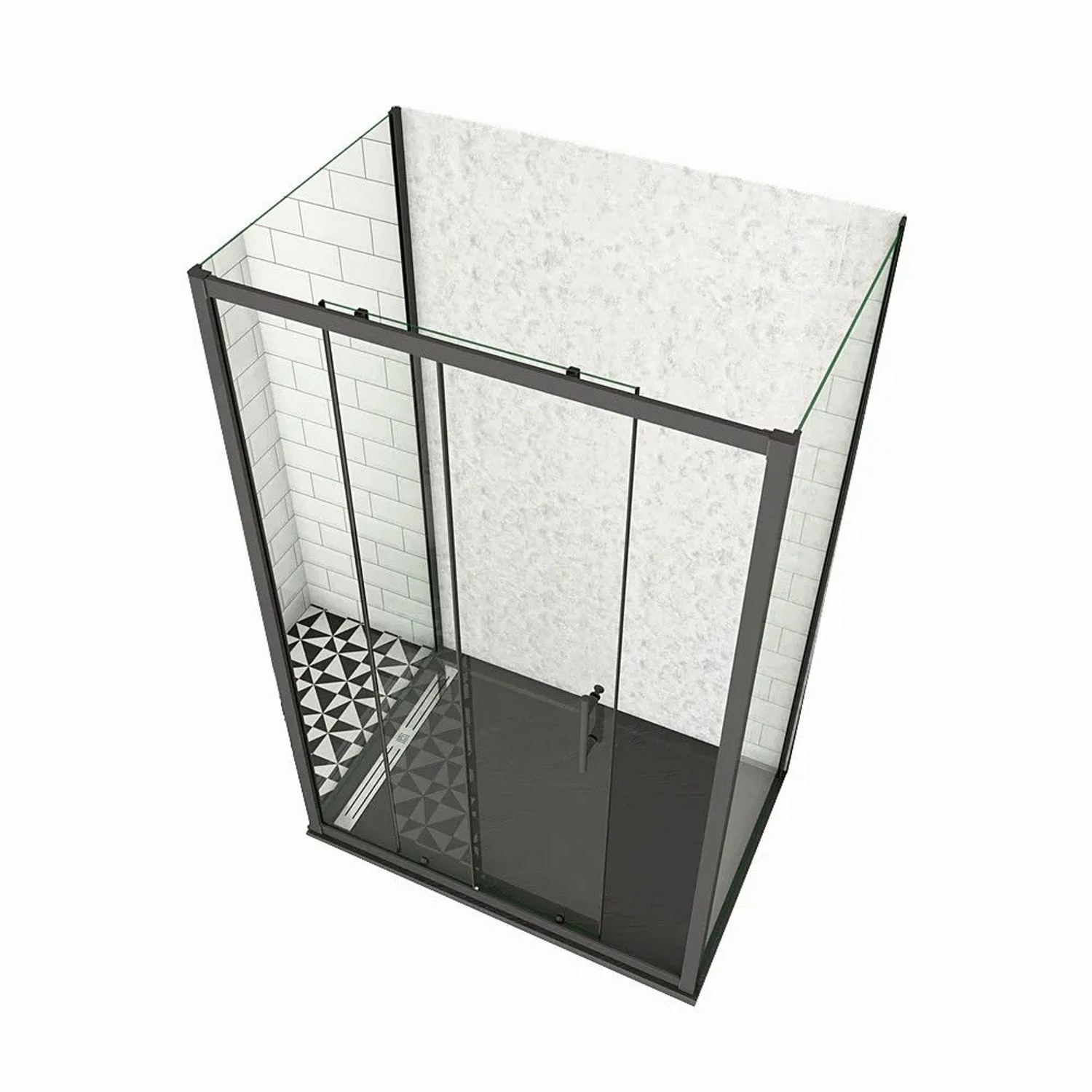 Duschparadies U Duschkabine 130 x 80 x 80 x 195cm U-Kabine Schiebetür Mit Seitenwand 6mm Nano Glas Dusche Duschabtrennung Schwarzrahmen