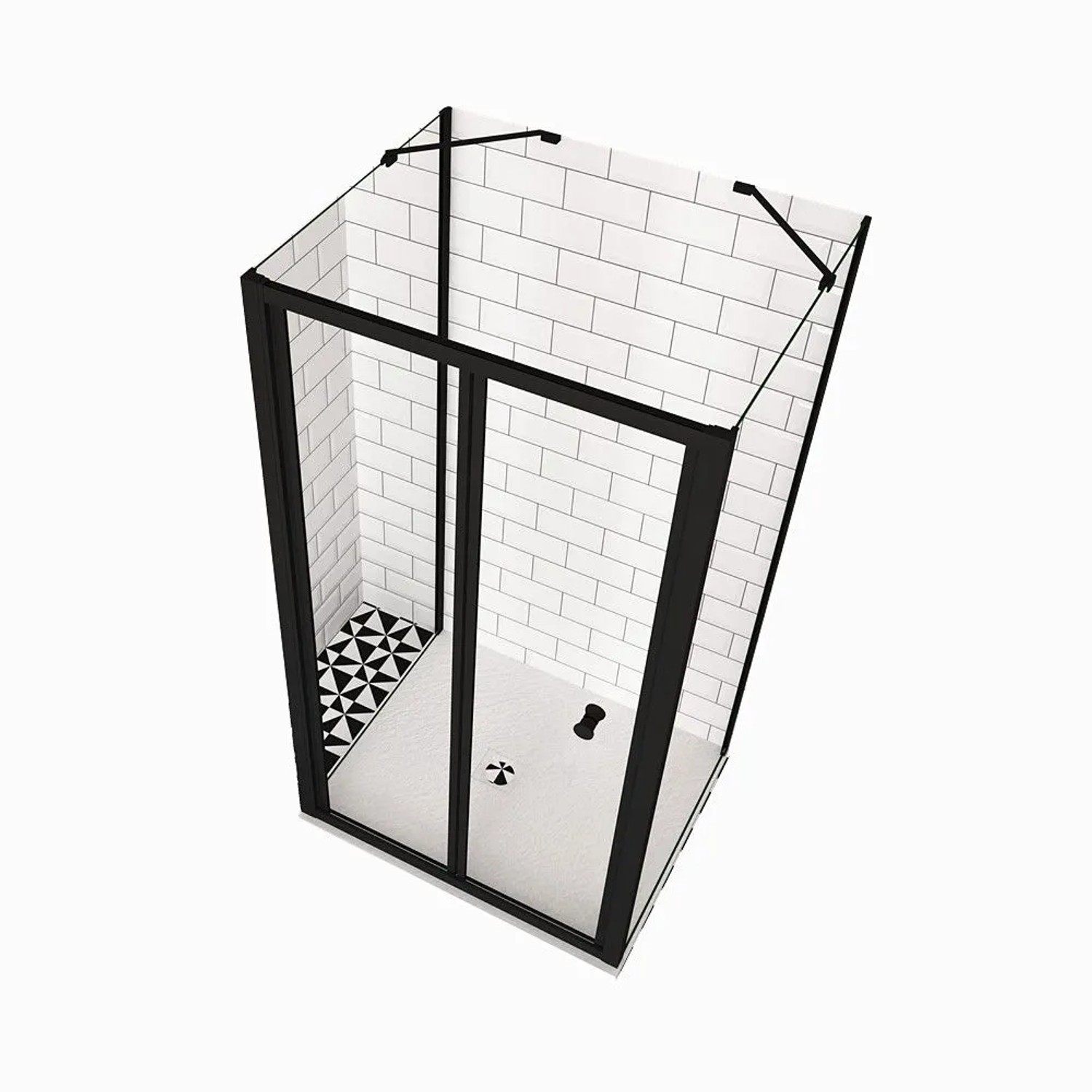 Duschparadies U Duschkabine 76 x 90 x 90 x 195cm Falttür Mit Seitenwand 5mm Nano Glas Duschtür U-Kabine Schwarz