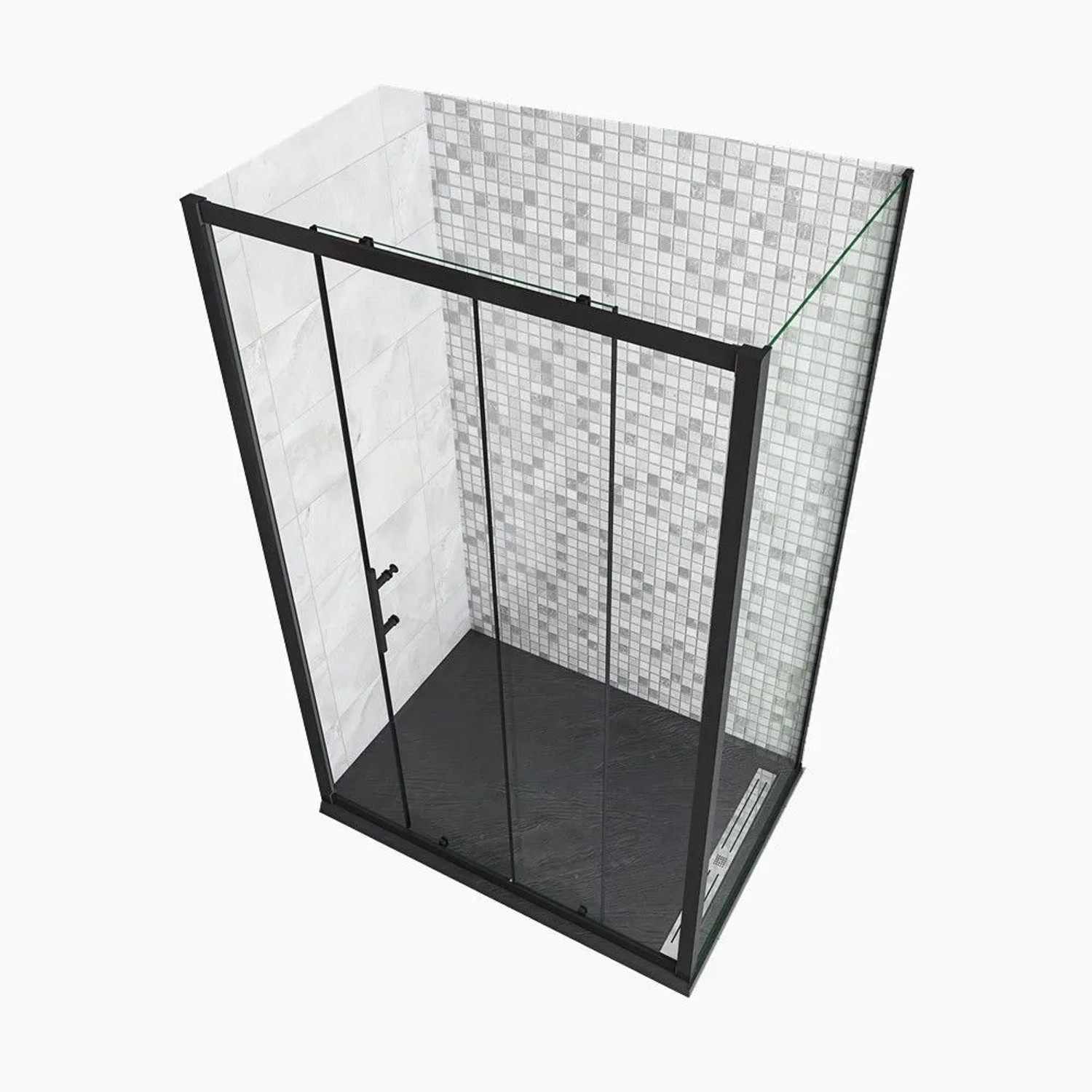 Duschparadies 100 x 90 x 195cm Duschkabine Schiebetür Mit Seitenwand 6mm Nano Glas Dusche Schwarzrahmen