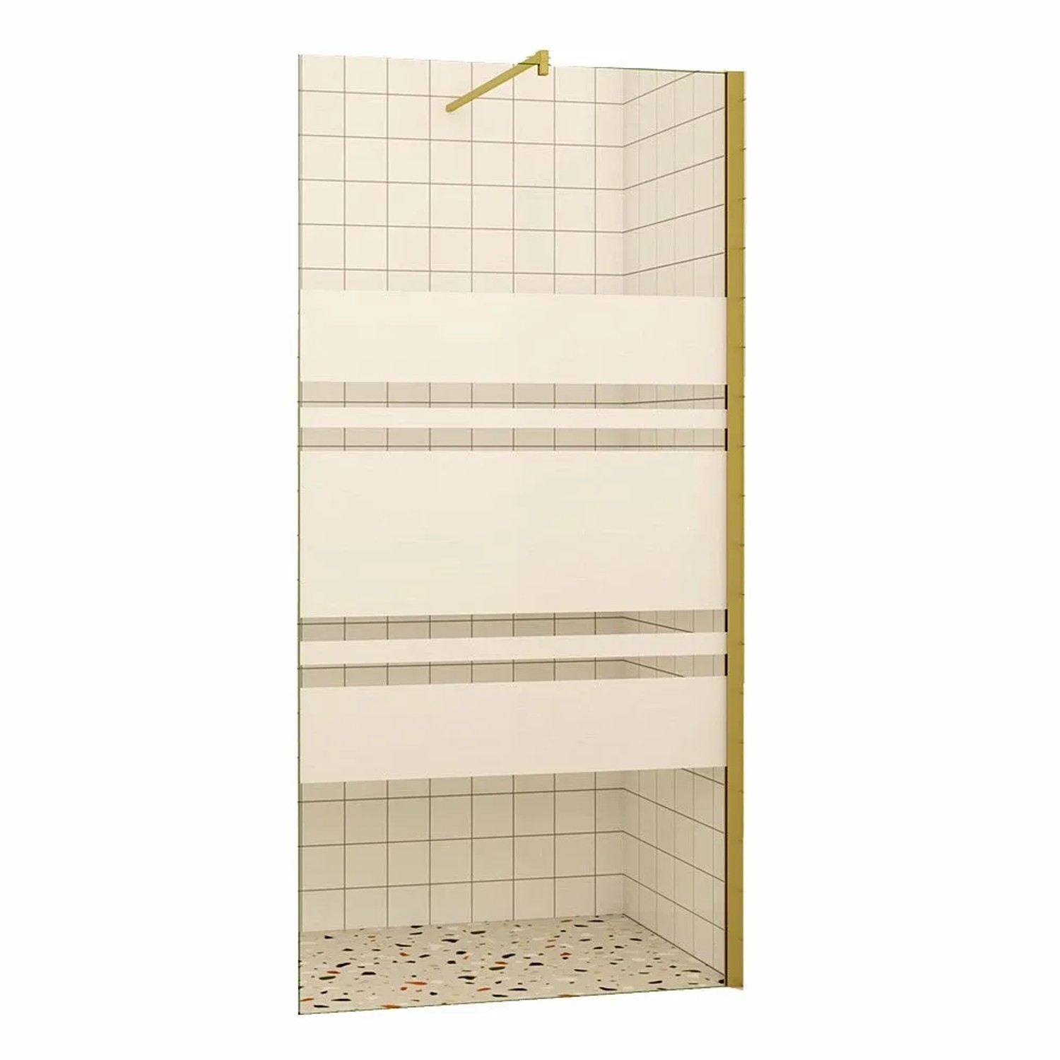 Duschparadies Walk In Duschen 130 x 200cm Duschabtrennung 10mm Nano Glas Gemustert Seitenwand Goldrahmen