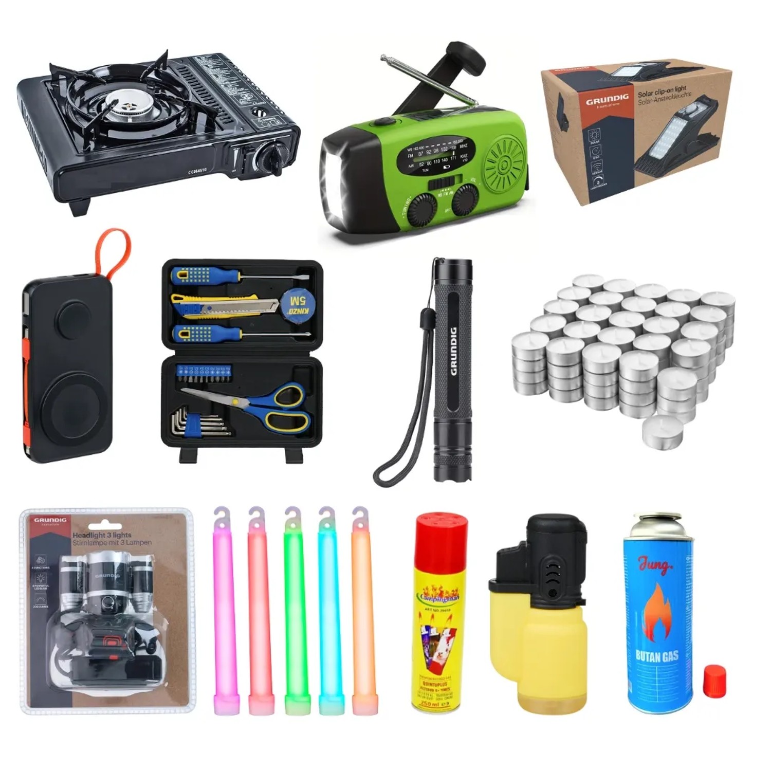 JUNG BLACKOUTPro Notfallausrüstung Stromausfall Set 138 Tlg Notfallrucksack Gefüllt Notlicht Notfalllampe Gaskocher Outdoor Camping Krisenvorsorge