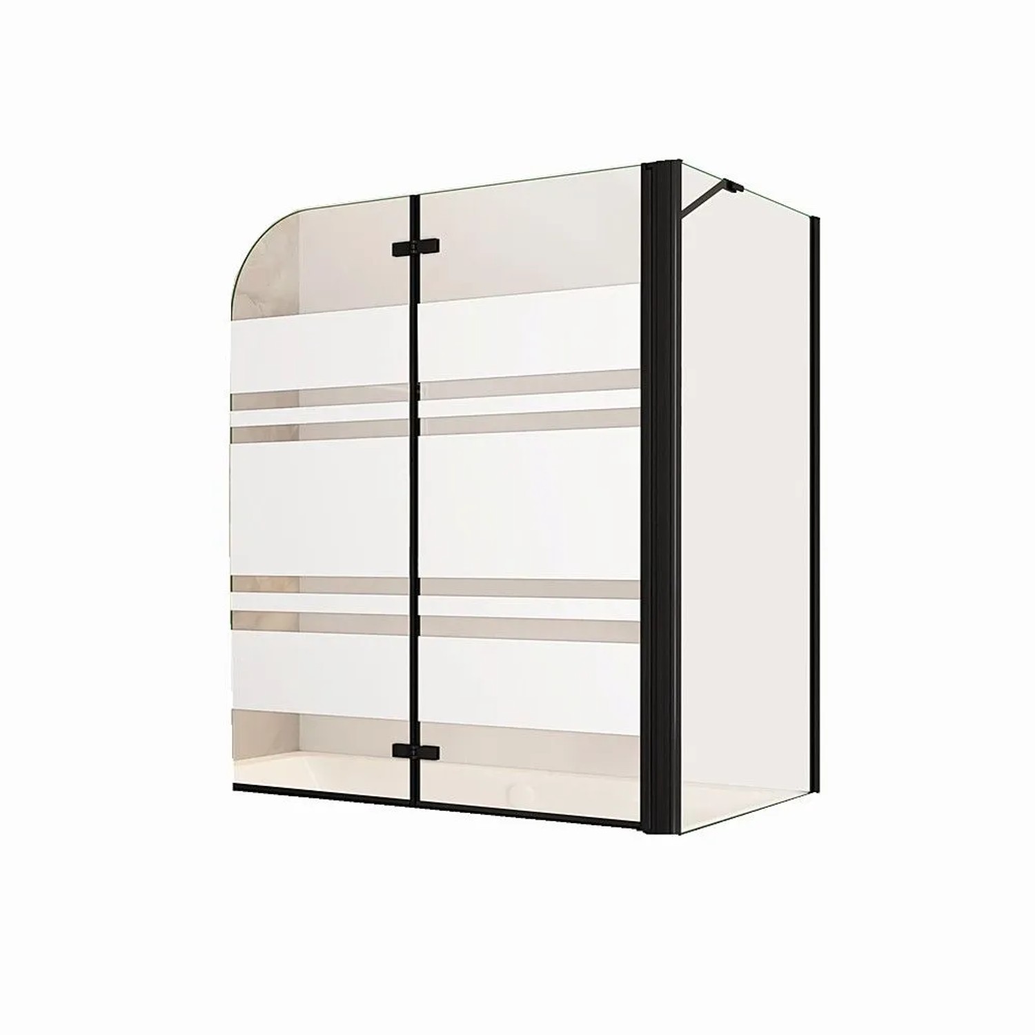 Duschparadies Badewannenaufsatz 100 x 70 x 140cm Faltwand Mit Seitewand 6mm Nano Glas Gestreiftesglas Badewannenfaltwand 2tlg Schwarz