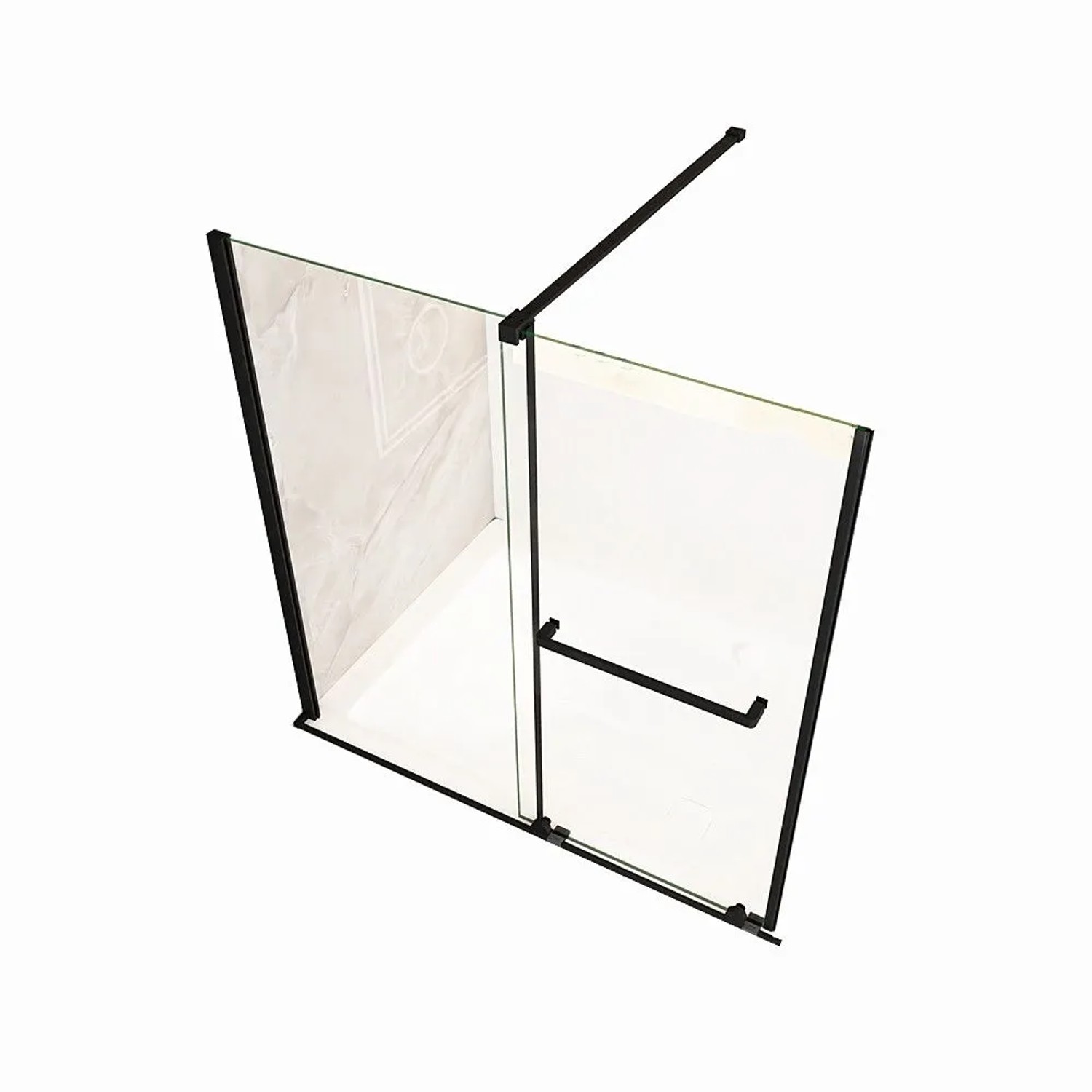 Duschparadies Badewannenaufsatz 120x120cm Verschiebbar 8mm Glas Dusche Schwarz Mit Handtuchhalter